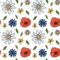 Meadow flowers summer seamless pattern. Colorful hand drawn vector illustration. Botany design