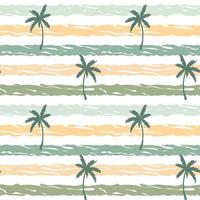 Hand drawn striped summer seamless pattern with hand drawn palm trees. Vector illustration