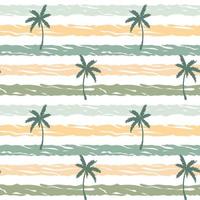 Hand drawn striped summer seamless pattern with hand drawn palm trees. Vector illustration