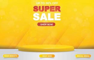 super sale banner with blank space podium for product sale with yellow background design