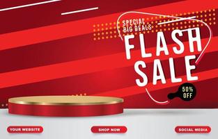 flash sale banner with blank space podium for product sale with abstract red background design vector