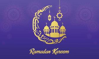 Islamic Ramadan Kareem greetings templates, card, banner design with lanterns, mosque, Arabic calligraphy vector