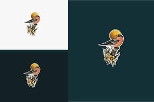 pájaro y flores vector diseño plano