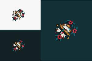 logo design of red flowers and bird vector