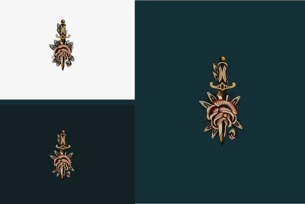 red flower and sword vector flat design