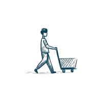 dibujado a mano ilustración de hombre de negocios mover bolsa de tenencia vector