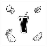 jugo de limón dibujado a mano ilustración de doodle vector