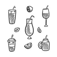 bebidas doodle set bebida fresca ilustración-01 vector