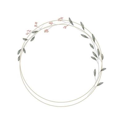 Circle frame in minimalistic, rustic and watercolor style. Geometric border with watercolor branches, leaves and flowers. Modern frame for design wedding invitation and greeting card. Vector