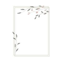 Rectangular frame in minimalistic, rustic and watercolor style. Geometric border with watercolor branches, leaves and flowers. Modern frame for design wedding invitation and greeting card. Vector