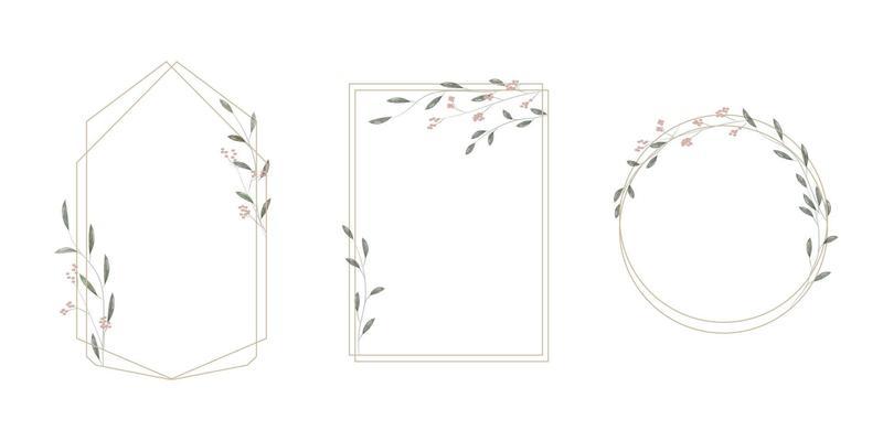 Set of frames in minimalistic, rustic and watercolor style. Geometric borders with watercolor branches, leaves and flowers. Modern frames for design wedding invitation and greeting card. Vector