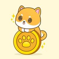 cute chubby puppy hugging a coin illustration vector