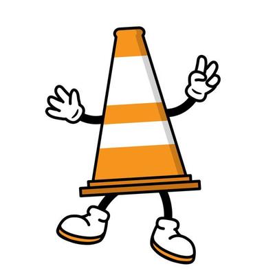 road cone mascot with hand and feet