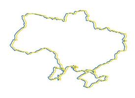 Map of Ukraine - simple hand drawn sketch style blue and yellow line outline contour map. Vector illustration isolated on white. Ukrainian border silhouette drawing