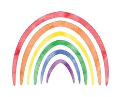 Cute watercolor textured vector rainbow. LGBT symbol. Six colors Watercolour rainbow symbol of LGBT flag colors. Hand drawn artistic water color lines arc