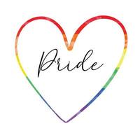 Cute vector watercolor textured rainbow outlined heart with cursive calligraphic text Pride. LGBT community symbol. Pride month 2022 square minimalist elegant banner design.