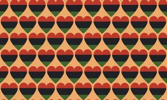 Seamless pattern background with hearts in color of Pan African flag - red, black, green. Vector backdrop texture for Juneteenth, Black History Month, Kwanzaa.