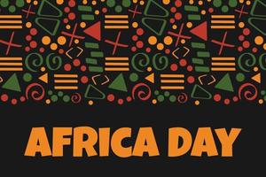 Africa day banner with tribal African pattern ornament - red, yellow, green. Background for banner, postcard, flyer vector design