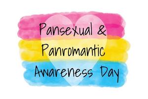 Pansexual Panromantic Awareness Day - horizontal vector banner design with watercolor textured Pansexual Panromantic flag with heart, LGBTQ community group, symbol of pansexuality