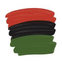 Pan African flag - red, black, green horizontal bands. Hand drawn with brush African American flag, Black Liberation flag, grunge textured vector