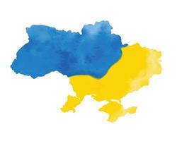 Watercolor textured map of Ukraine. Ukrainian artistic map silhouette with yellow and blue watercolour paint brush strokes. Vector illustration isolated on white. Ukrainian border silhouette drawing.