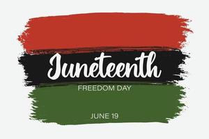 Vector hand draw, paint textured grunge Juneteenth Freedom Day flag. Horizontal banner design for Juneteenth celebration in USA.