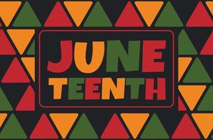 AJuneteenth banner design on seamless pattern with triangles in traditional African colors - black, red, yellow, green. Vector minimalist African background design
