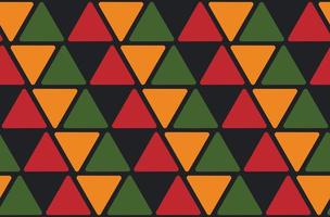 kwanzaa abstracto, mes de la historia negra, patrón sin costuras del 19 de junio con triángulos en colores africanos tradicionales: negro, rojo, amarillo, verde. diseño de fondo africano minimalista vectorial vector