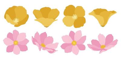 Set of colorful blooming flowers illustration. vector