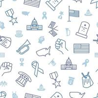 Seamless pattern of America themed blue icons on transparent background vector