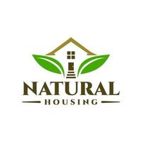 ilustración de una hoja y una casa. logotipo inmobiliario con tema de la naturaleza.