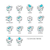 Set of color box icons for delivery and logistic isolated on white background. Vector Ilustration