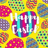 Happy easter greeting card with eggs colorful style on yellow background for banner sale vector