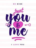 Valentines day greeting card with sign just you and me on lovely cute background vector