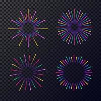 conjunto de fuegos artificiales de neón aislado sobre fondo transparente vector