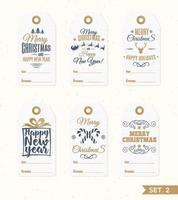 Christmas tags and labels set elements vector gold color with candy, santa and deer, snowflake