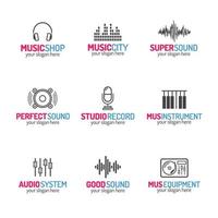 Music shop logo set with different icons vector