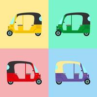 Rickshaw set color style on colorful background vector