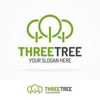 Three tree logo set green color line style vector