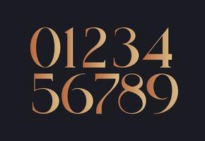 Number set elegant sans serif golg style vector