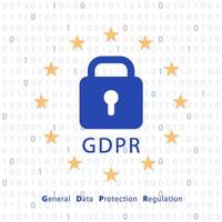 concepto gdpr con reloj y estrellas amarillas sobre fondo digital vector