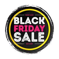 Black friday banner color style on black watercolor circle shape and yellow frame vector