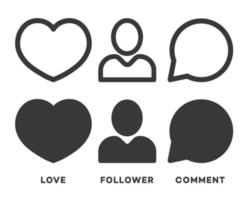 Set of social network icons black color isolated on white background for your social media app design project. Vector Illustration