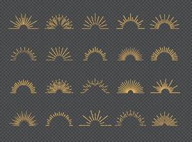 Vector sunburst set gold style isolated on transparent background