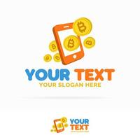 Bitcoin payment mobile logo set consisting of flying money and phone vector