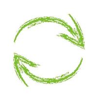 Green round arrows in hand drawn style with chalk effect on a white background. vector