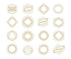 Vector sunburst frame set gold style isolated on white background for logo