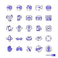 Set of virtual reality icons color style for your app design project isolated on white background. 360 Degree, Panorama, Virtual Reality Helmet icon. Vector IIlustration