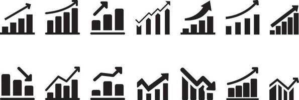 business graph chart icon set. Set of growing bar graph icon vector