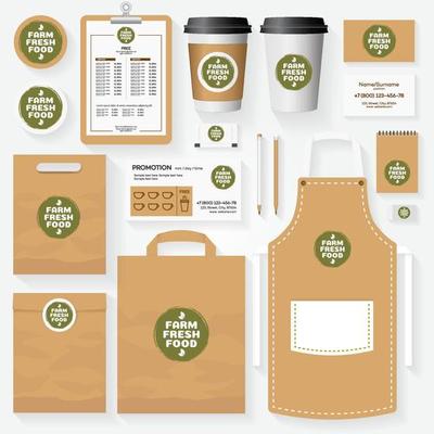 Farm fresh food corporate identity template set with logo